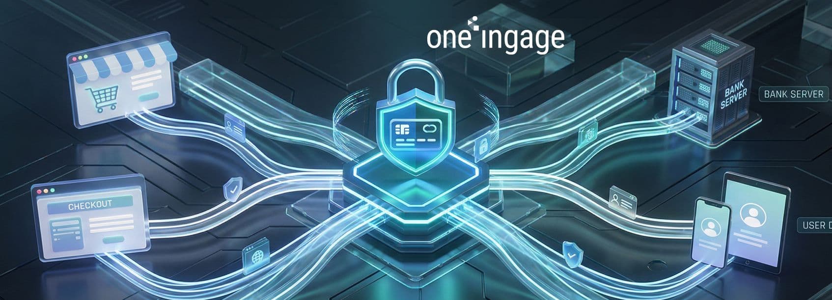 A simple diagram displays the flow of payment data between a customer, merchant, payment gateway, and banks.