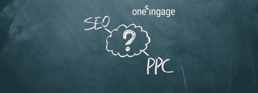 SEO and PPC comparison, conversion and ROI concept.